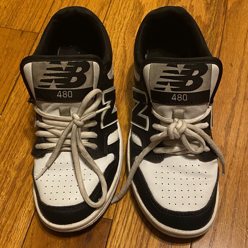 Women's New Balance 480 Black White Panda Low Top Sneakers Size 7 - Picture 2 of 5